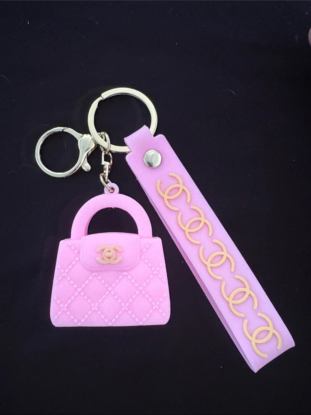 Fashion Pink Quilted Look PVC Handbag Keychain Bag Charm with Strap